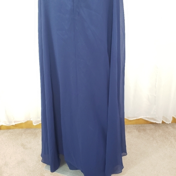 Blondie Nites Stacy Sklar navy blue formal dress openback rhinestone high slit 5 - Picture 10 of 13